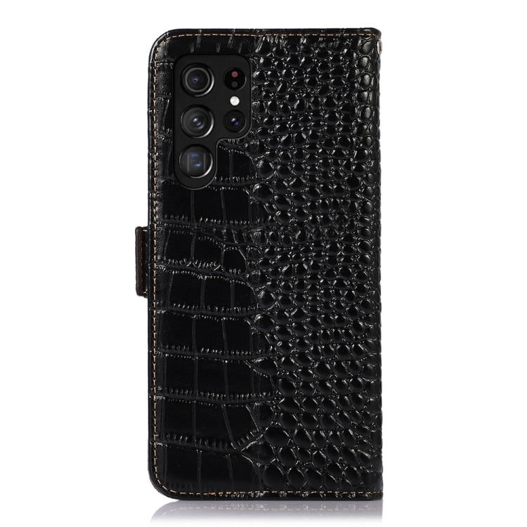 For Samsung Galaxy S24 Ultra Crocodile Top Layer Cowhide Leather Phone Case(Black) - Galaxy Phone Cases by buy2fix | Online Shopping UK | buy2fix