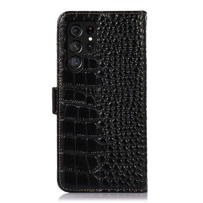 For Samsung Galaxy S24 Ultra Crocodile Top Layer Cowhide Leather Phone Case(Black) - Galaxy Phone Cases by buy2fix | Online Shopping UK | buy2fix