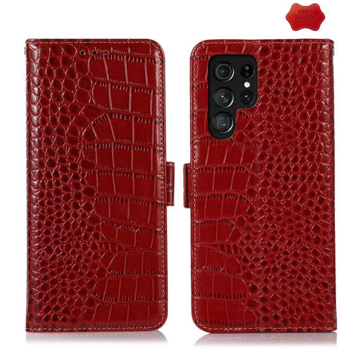 For Samsung Galaxy S24 Ultra Crocodile Top Layer Cowhide Leather Phone Case(Red) - Galaxy Phone Cases by buy2fix | Online Shopping UK | buy2fix