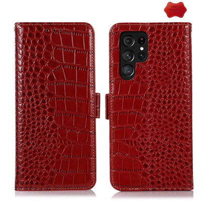 For Samsung Galaxy S24 Ultra Crocodile Top Layer Cowhide Leather Phone Case(Red) - Galaxy Phone Cases by buy2fix | Online Shopping UK | buy2fix