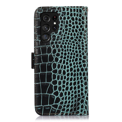 For Samsung Galaxy S24 Ultra Crocodile Top Layer Cowhide Leather Phone Case(Green) - Galaxy Phone Cases by buy2fix | Online Shopping UK | buy2fix