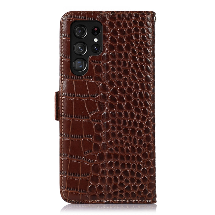 For Samsung Galaxy S24 Ultra Crocodile Top Layer Cowhide Leather Phone Case(Brown) - Galaxy Phone Cases by buy2fix | Online Shopping UK | buy2fix