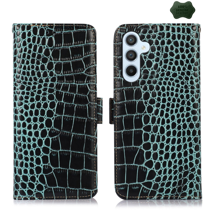 For Samsung Galaxy A55 5G Crocodile Top Layer Cowhide Leather Phone Case(Green) - Galaxy Phone Cases by buy2fix | Online Shopping UK | buy2fix