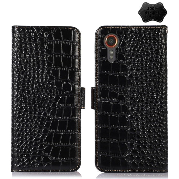 For Samsung Galaxy Xcover 7 Crocodile Top Layer Cowhide Leather Phone Case(Black) - Galaxy Phone Cases by buy2fix | Online Shopping UK | buy2fix