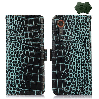 For Samsung Galaxy Xcover 7 Crocodile Top Layer Cowhide Leather Phone Case(Green) - Galaxy Phone Cases by buy2fix | Online Shopping UK | buy2fix