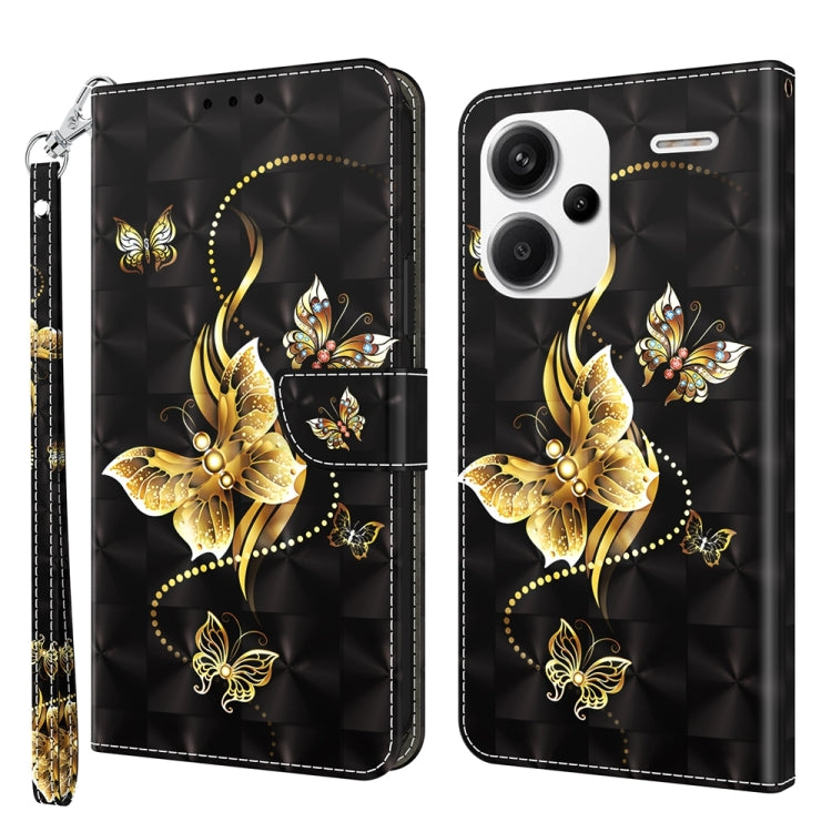 For Xiaomi Redmi Note 13 Pro+ 3D Painted Pattern Leather Phone Case(Golden Butterfly) - Xiaomi Cases by buy2fix | Online Shopping UK | buy2fix