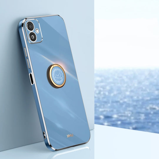 For Samsung Galaxy F14 5G XINLI Straight Edge 6D Electroplate TPU Phone Case with Ring Holder(Celestial Blue)