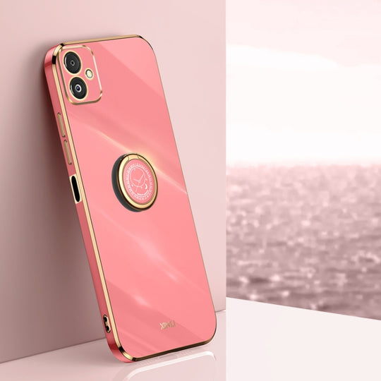 For Samsung Galaxy F14 5G XINLI Straight Edge 6D Electroplate TPU Phone Case with Ring Holder(Hawthrn Red)