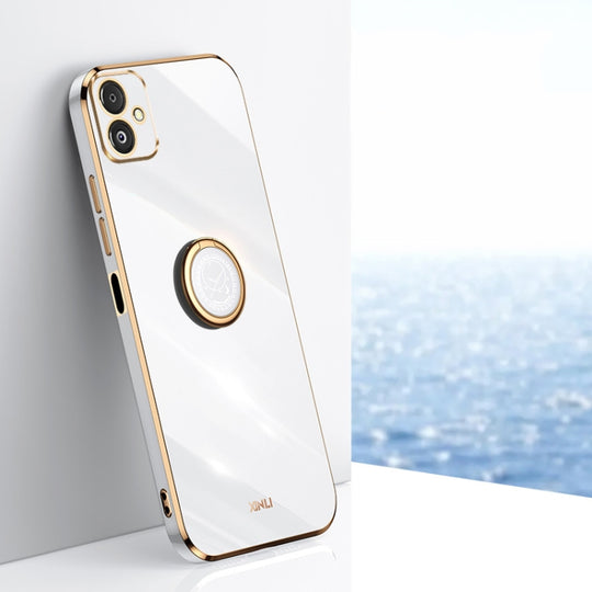 For Samsung Galaxy F14 5G XINLI Straight Edge 6D Electroplate TPU Phone Case with Ring Holder(White)