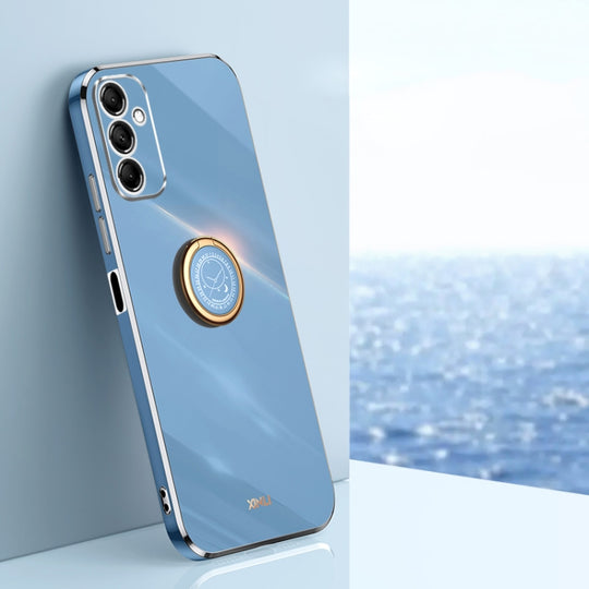 For Samsung Galaxy M14 5G XINLI Straight Edge 6D Electroplate TPU Phone Case with Ring Holder(Celestial Blue)