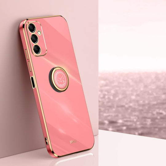 For Samsung Galaxy M14 5G XINLI Straight Edge 6D Electroplate TPU Phone Case with Ring Holder(Hawthrn Red)