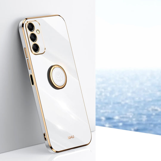 For Samsung Galaxy M14 5G XINLI Straight Edge 6D Electroplate TPU Phone Case with Ring Holder(White)