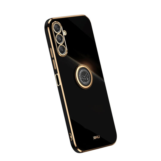 For Samsung Galaxy M34 5G XINLI Straight Edge 6D Electroplate TPU Phone Case with Ring Holder(Black)