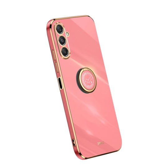 For Samsung Galaxy M34 5G XINLI Straight Edge 6D Electroplate TPU Phone Case with Ring Holder(Hawthrn Red)