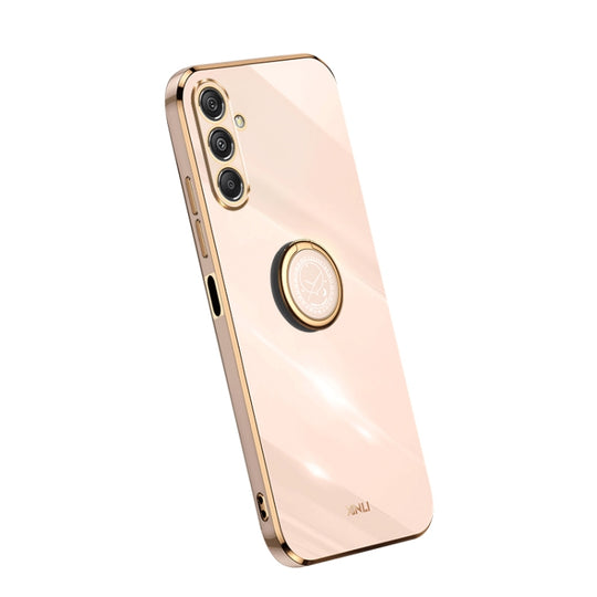 For Samsung Galaxy M34 5G XINLI Straight Edge 6D Electroplate TPU Phone Case with Ring Holder(Pink)