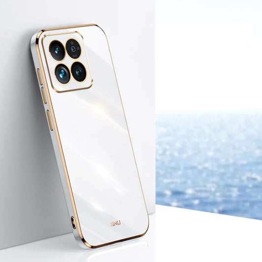 For Xiaomi 14 XINLI Straight Edge 6D Electroplate TPU Phone Case(White) - Xiaomi Cases by XINLI | Online Shopping UK | buy2fix