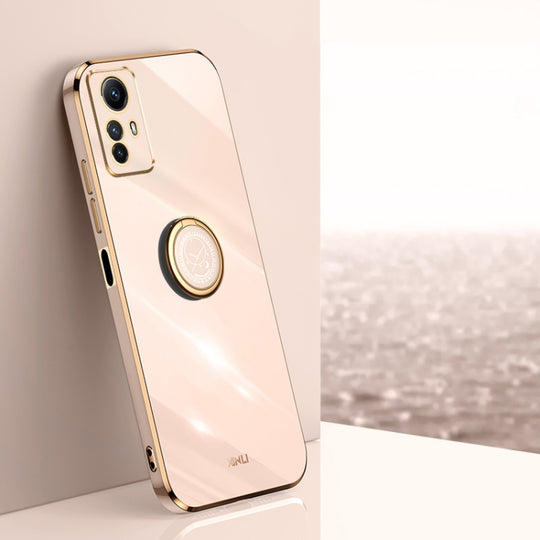 For Xiaomi Redmi Note 12S 4G XINLI Straight Edge 6D Electroplate TPU Phone Case with Ring Holder(Pink)