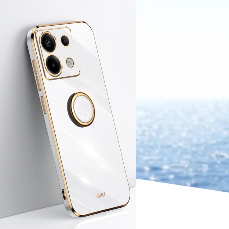 For Xiaomi Redmi Note 13 Pro XINLI Straight Edge 6D Electroplate TPU Phone Case with Ring Holder(White) - Xiaomi Cases by XINLI | Online Shopping UK | buy2fix