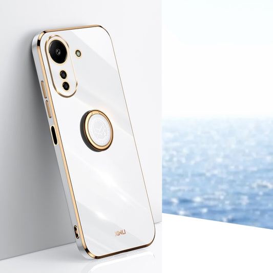 For Xiaomi Redmi 13C 4G XINLI Straight Edge 6D Electroplate TPU Phone Case with Ring Holder(White) - Xiaomi Cases by XINLI | Online Shopping UK | buy2fix
