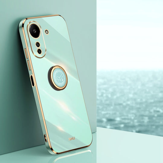 For Xiaomi Redmi 13C 4G XINLI Straight Edge 6D Electroplate TPU Phone Case with Ring Holder(Mint Green)