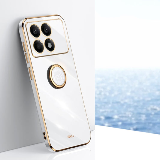 For Xiaomi Redmi K70E XINLI Straight Edge 6D Electroplate TPU Phone Case with Ring Holder(White) - Xiaomi Cases by XINLI | Online Shopping UK | buy2fix