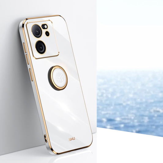 For Xiaomi Redmi K60 Ultra / Mi 13T XINLI Straight Edge 6D Electroplate TPU Phone Case with Ring Holder(White) - Xiaomi Cases by XINLI | Online Shopping UK | buy2fix