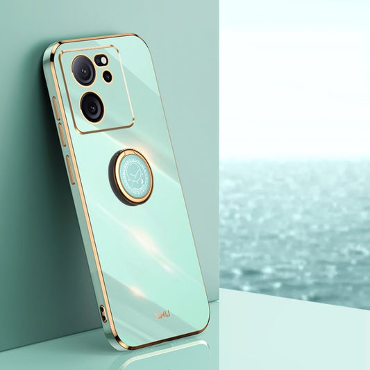 For Xiaomi Redmi K60 Ultra / Mi 13T XINLI Straight Edge 6D Electroplate TPU Phone Case with Ring Holder(Mint Green) - Xiaomi Cases by XINLI | Online Shopping UK | buy2fix