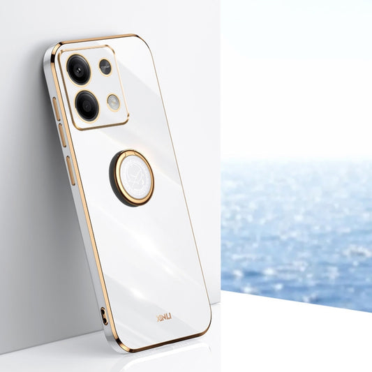 For Xiaomi Redmi Note 13 4G XINLI Straight Edge 6D Electroplate TPU Phone Case with Ring Holder(White) - Xiaomi Cases by XINLI | Online Shopping UK | buy2fix