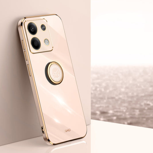 For Xiaomi Redmi Note 13 4G XINLI Straight Edge 6D Electroplate TPU Phone Case with Ring Holder(Pink) - Xiaomi Cases by XINLI | Online Shopping UK | buy2fix