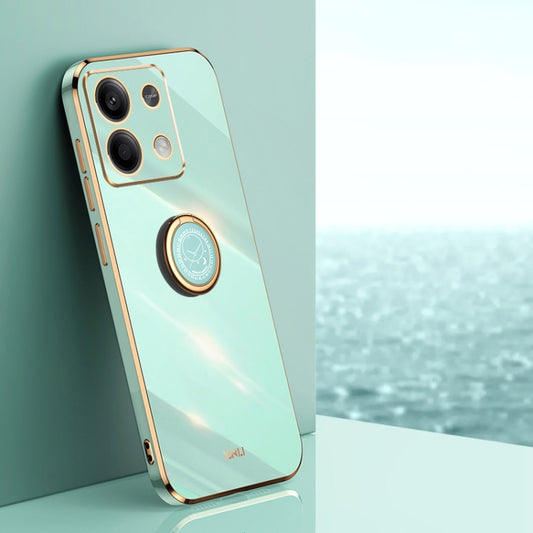For Xiaomi Redmi Note 13 4G XINLI Straight Edge 6D Electroplate TPU Phone Case with Ring Holder(Mint Green) - Xiaomi Cases by XINLI | Online Shopping UK | buy2fix