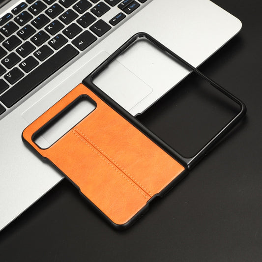 For Google Pixel Fold Sewing Cow Pattern Skin PC + PU + TPU Phone Case(Orange) by buy2fix