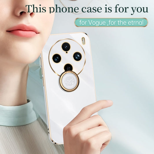 For vivo X100 Pro 5G XINLI Straight Edge 6D Electroplate TPU Phone Case with Ring Holder(White) - vivo Cases by XINLI | Online Shopping UK | buy2fix