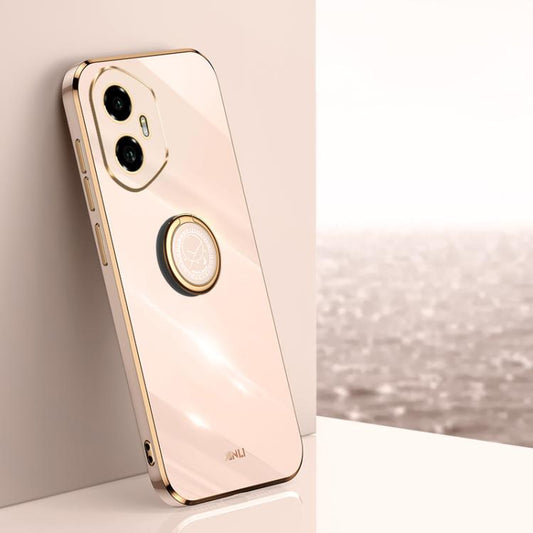 For Honor 300 XINLI Straight Edge 6D Electroplate TPU Phone Case with Ring Holder(Pink) - Honor Cases by XINLI | Online Shopping UK | buy2fix