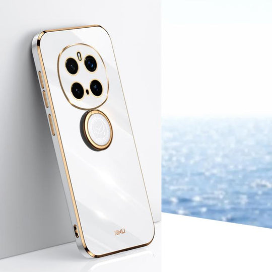 For Honor Magic7 Pro XINLI Straight Edge 6D Electroplate TPU Phone Case with Ring Holder(White)