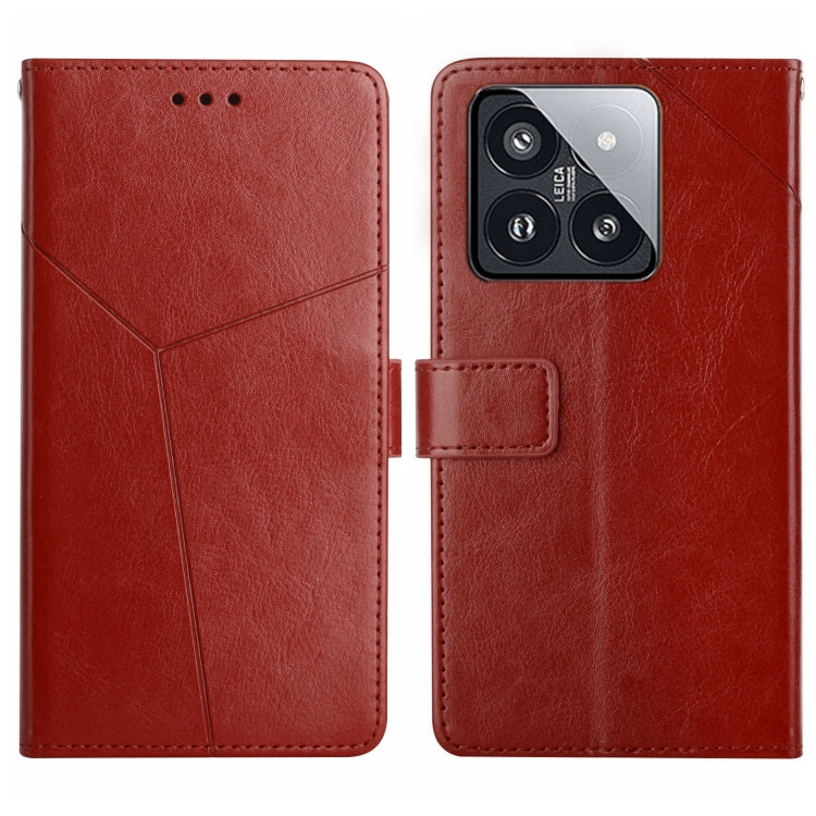 For Xiaomi 14 Y-shaped Pattern Flip Leather Phone Case(Brown) - Xiaomi Cases by buy2fix | Online Shopping UK | buy2fix