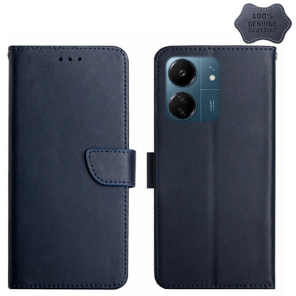 For Xiaomi Redmi 13C 4G Genuine Leather Fingerprint-proof Flip Phone Case(Blue) by buy2fix