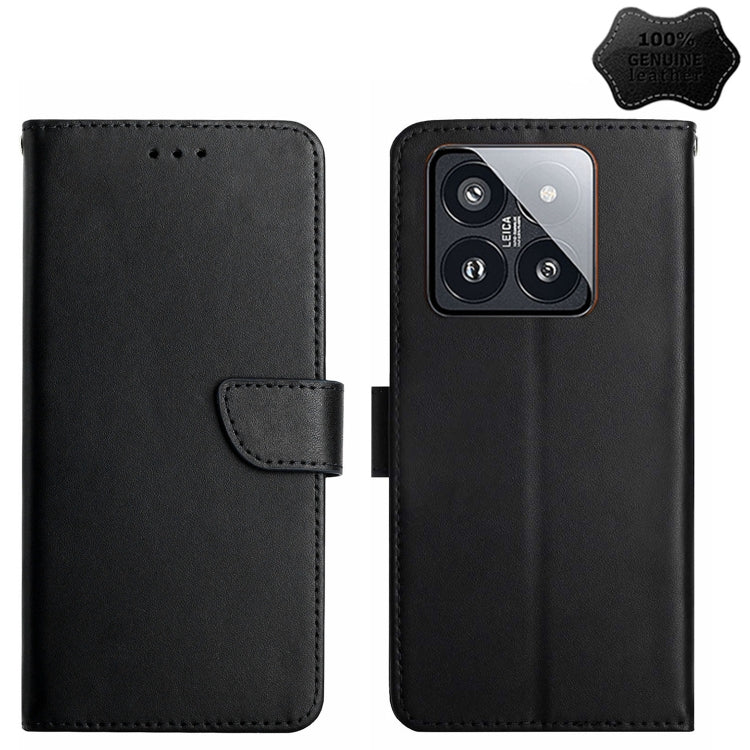 For Xiaomi 14 Genuine Leather Fingerprint-proof Flip Phone Case(Black) - Xiaomi Cases by buy2fix | Online Shopping UK | buy2fix