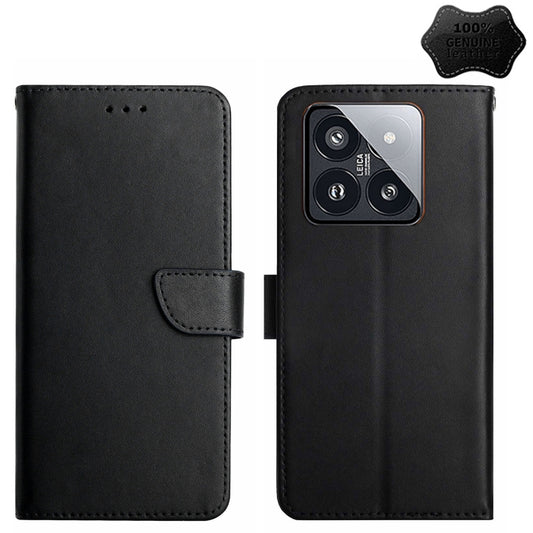 For Xiaomi 14 Genuine Leather Fingerprint-proof Flip Phone Case(Black) - Xiaomi Cases by buy2fix | Online Shopping UK | buy2fix