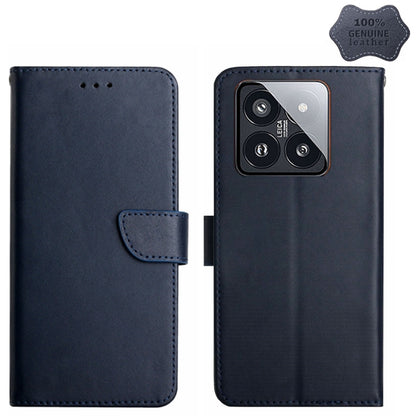 For Xiaomi 14 Pro Genuine Leather Fingerprint-proof Flip Phone Case(Blue) - Xiaomi 14 Pro Cases by buy2fix | Online Shopping UK | buy2fix
