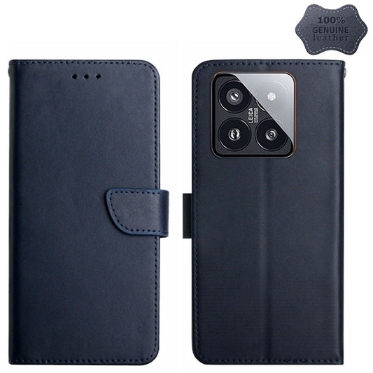 For Xiaomi 14 Pro Genuine Leather Fingerprint-proof Flip Phone Case(Blue) - Xiaomi 14 Pro Cases by buy2fix | Online Shopping UK | buy2fix