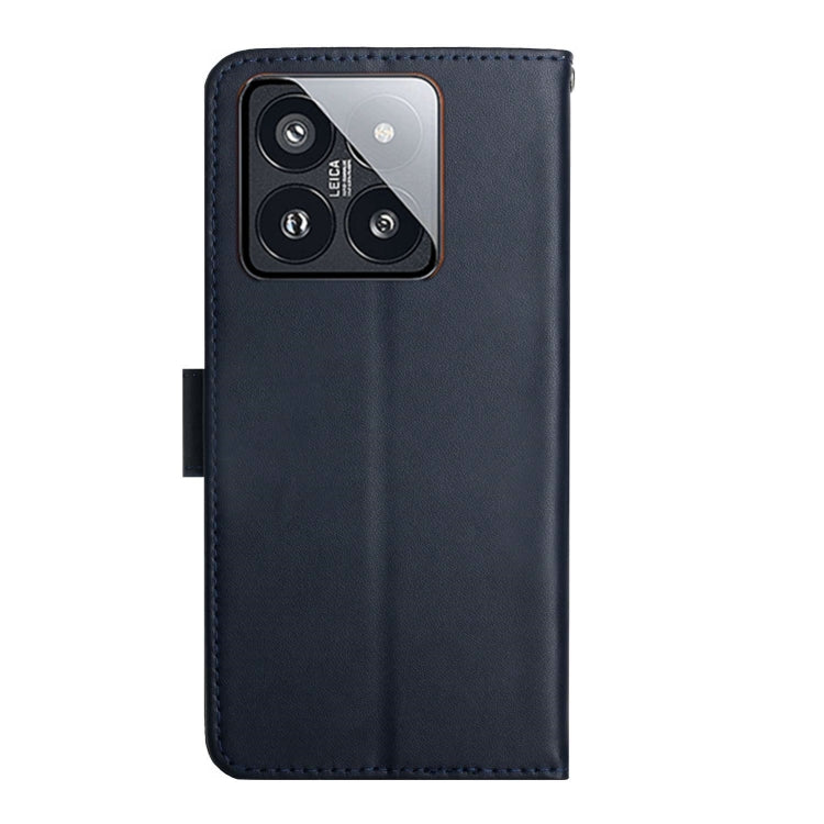 For Xiaomi 14 Pro Genuine Leather Fingerprint-proof Flip Phone Case(Blue) - Xiaomi 14 Pro Cases by buy2fix | Online Shopping UK | buy2fix