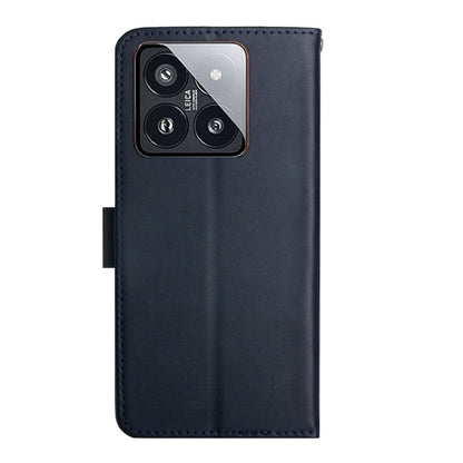 For Xiaomi 14 Pro Genuine Leather Fingerprint-proof Flip Phone Case(Blue) - Xiaomi 14 Pro Cases by buy2fix | Online Shopping UK | buy2fix