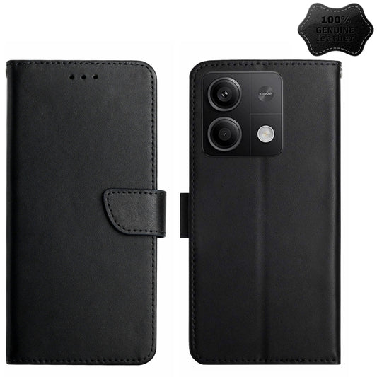 For Xiaomi Redmi Note 13 Global Genuine Leather Fingerprint-proof Flip Phone Case(Black) - Xiaomi Cases by buy2fix | Online Shopping UK | buy2fix