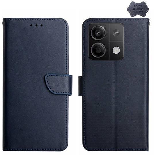 For Redmi Note 13 Pro 4G / POCO M6 Pro 4G Genuine Leather Fingerprint-proof Flip Phone Case(Blue)