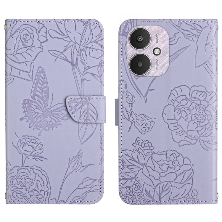 For Xiaomi Redmi 13C 5G Skin Feel Butterfly Embossed Flip Leather Phone Case(Purple) by buy2fix