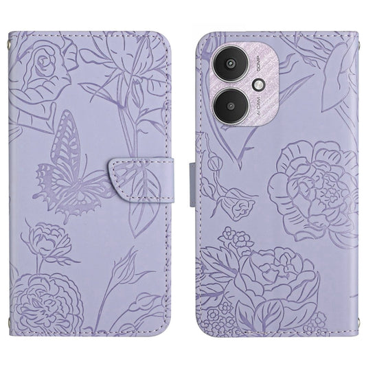 For Xiaomi Redmi 13C 5G Skin Feel Butterfly Embossed Flip Leather Phone Case(Purple) by buy2fix