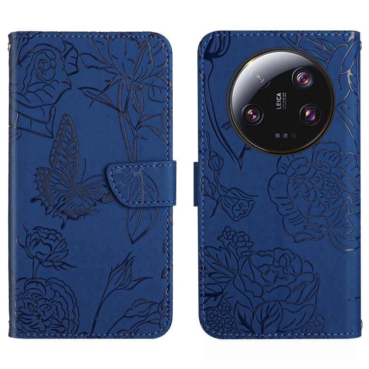 For Xiaomi 14 Ultra Skin Feel Butterfly Embossed Flip Leather Phone Case(Blue) - Xiaomi 14 Ultra Cases by buy2fix | Online Shopping UK | buy2fix