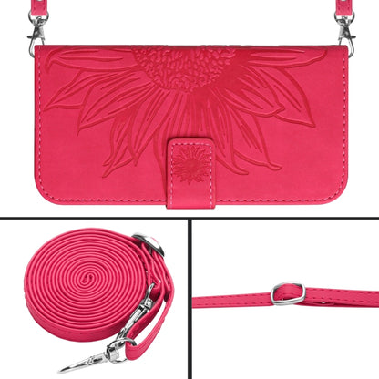 For Xiaomi Redmi 12 5G Skin Feel Sun Flower Embossed Flip Leather Phone Case with Lanyard(Rose Red) - Xiaomi Cases by buy2fix | Online Shopping UK | buy2fix