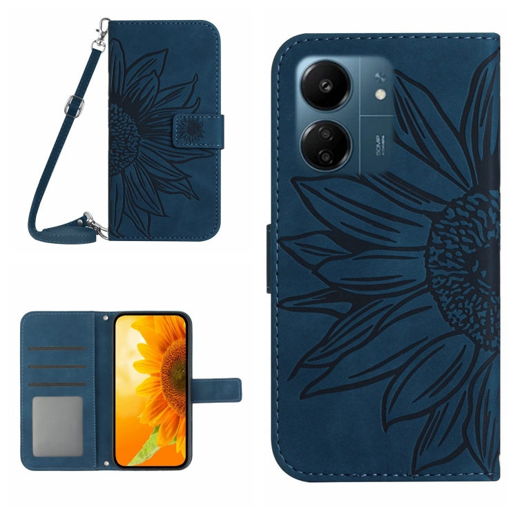 For Xiaomi Redmi 13C 4G Skin Feel Sun Flower Embossed Flip Leather Phone Case with Lanyard(Inky Blue) by buy2fix