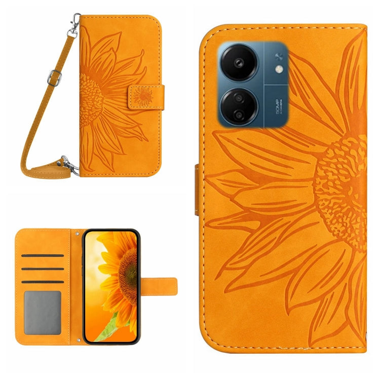 For Xiaomi Redmi 13C 4G Skin Feel Sun Flower Embossed Flip Leather Phone Case with Lanyard(Yellow) by buy2fix